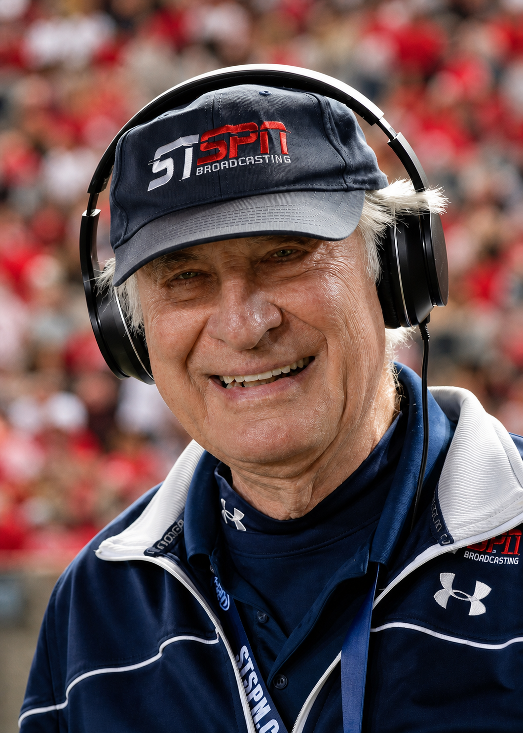 Promotional portrait of Ron Henthorn smiling in his STSPN cap and broadcast headset